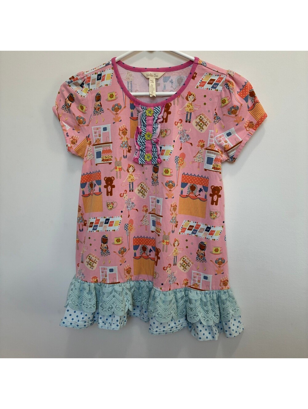 Girls Matilda Jane Doll Print Dress Size 14 Boutique Ruffle Hem Top